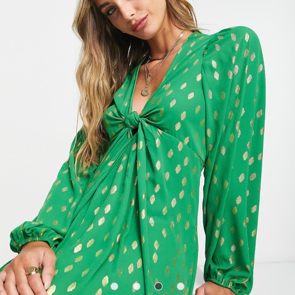 VILA Green Dress with Gold Accents - Picture 3 of 9